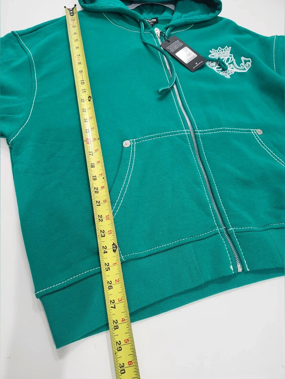 True Religion Logo Crest Big TR Boxy Zip-Up Hoodie Green Adult Size XL NWT